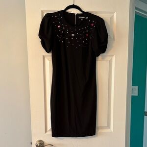 Karl Lagerfeld Black Mini Dress with Pink & Silver Embellishments